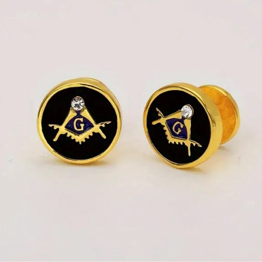 Masonic Enamel Gold Cufflinks Stud Buttons